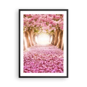 Poster in einem schwarzem Rahmen - Eine Kirschbaumallee mit einem rosa Blütenteppich - 50x70cm - Der Weg ins Paradies - Moderne Wanddekoration für Wohnzimmer und Schlafzimmer ARTTOR