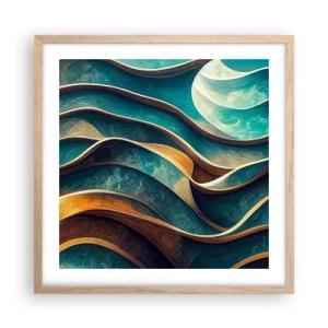 Poster in einem Rahmen aus heller Eiche - Blaue Mäander - 50x50 cm