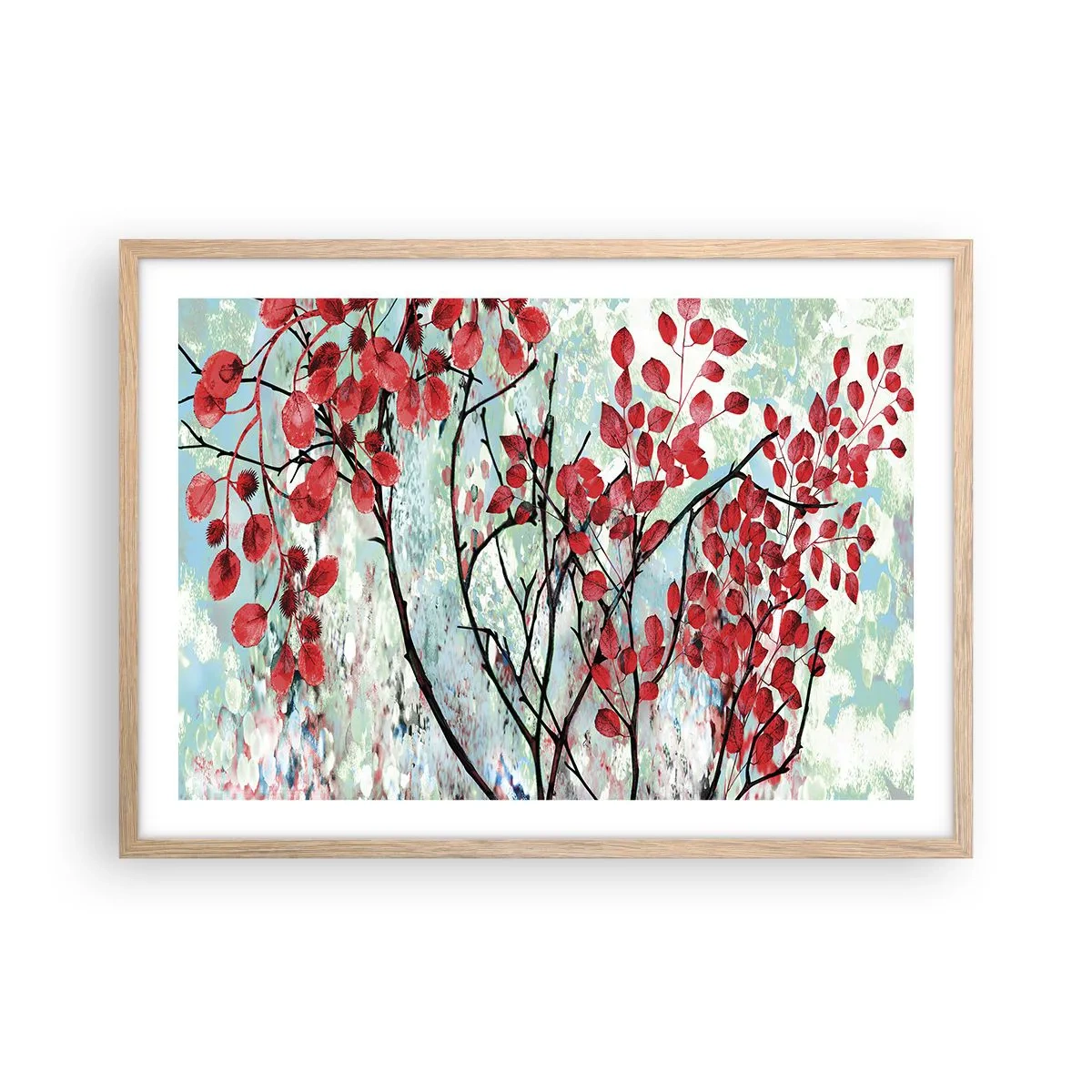 Poster in einem Rahmen aus heller Eiche - Baum in Scharlachrot - 70x50 cm