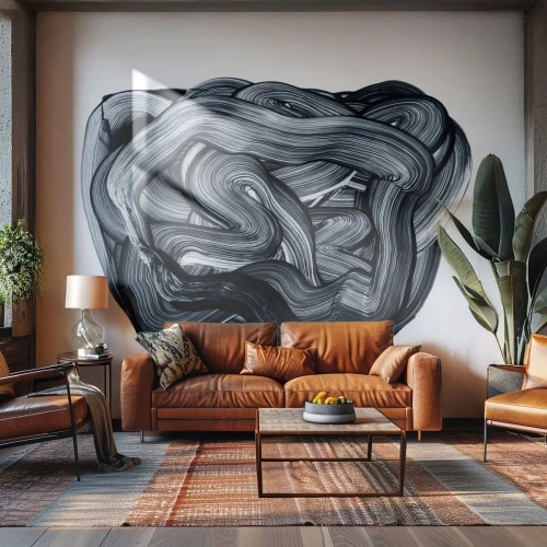 Fototapete Premium Sand - Abstrakter schwarzer Fleck aus Pinselstrichen - 100x70cm - Es ist nicht so einfach - Moderne Wanddekoration für Wohnzimmer und Schlafzimmer ARTTOR