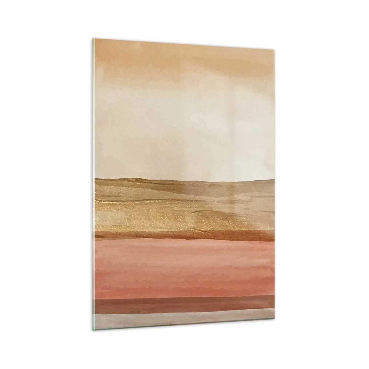 Glasbild - Bild auf glas - Abstrakte Streifen in warmen Beige- und Goldtönen - 50x70cm - Vertikale Komposition - Moderne Wanddekoration für Wohnzimmer und Schlafzimmer ARTTOR