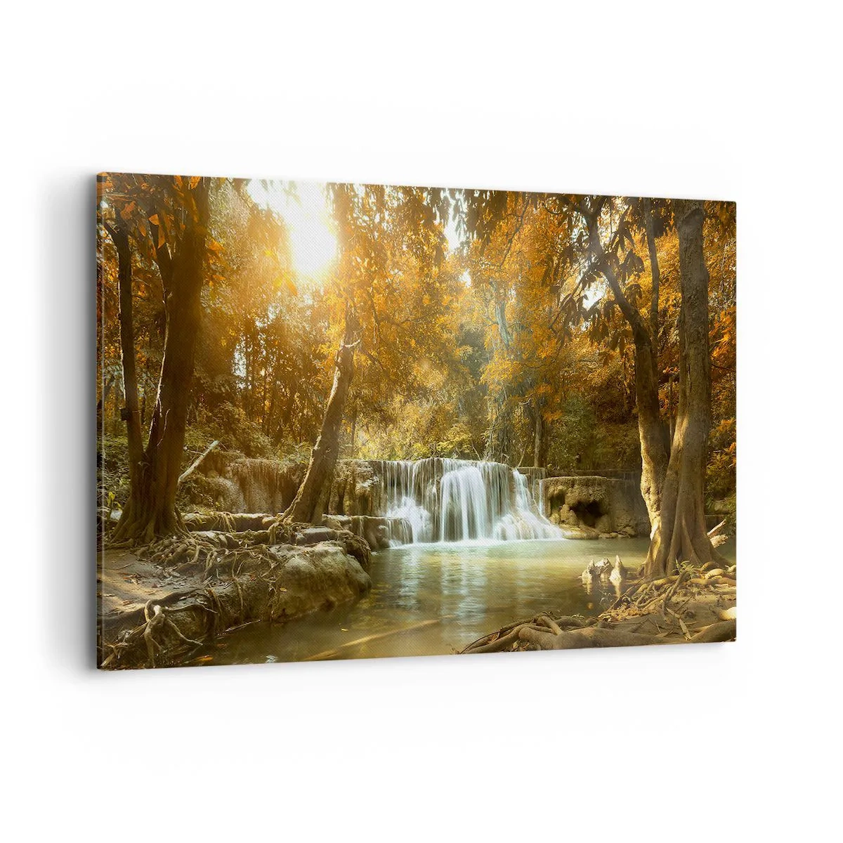 Bild auf Leinwand - Leinwandbild - Herbstlandschaft mit Wasserfall - 120x80cm - Parkkaskade - Moderne Wanddekoration für Wohnzimmer und Schlafzimmer ARTTOR