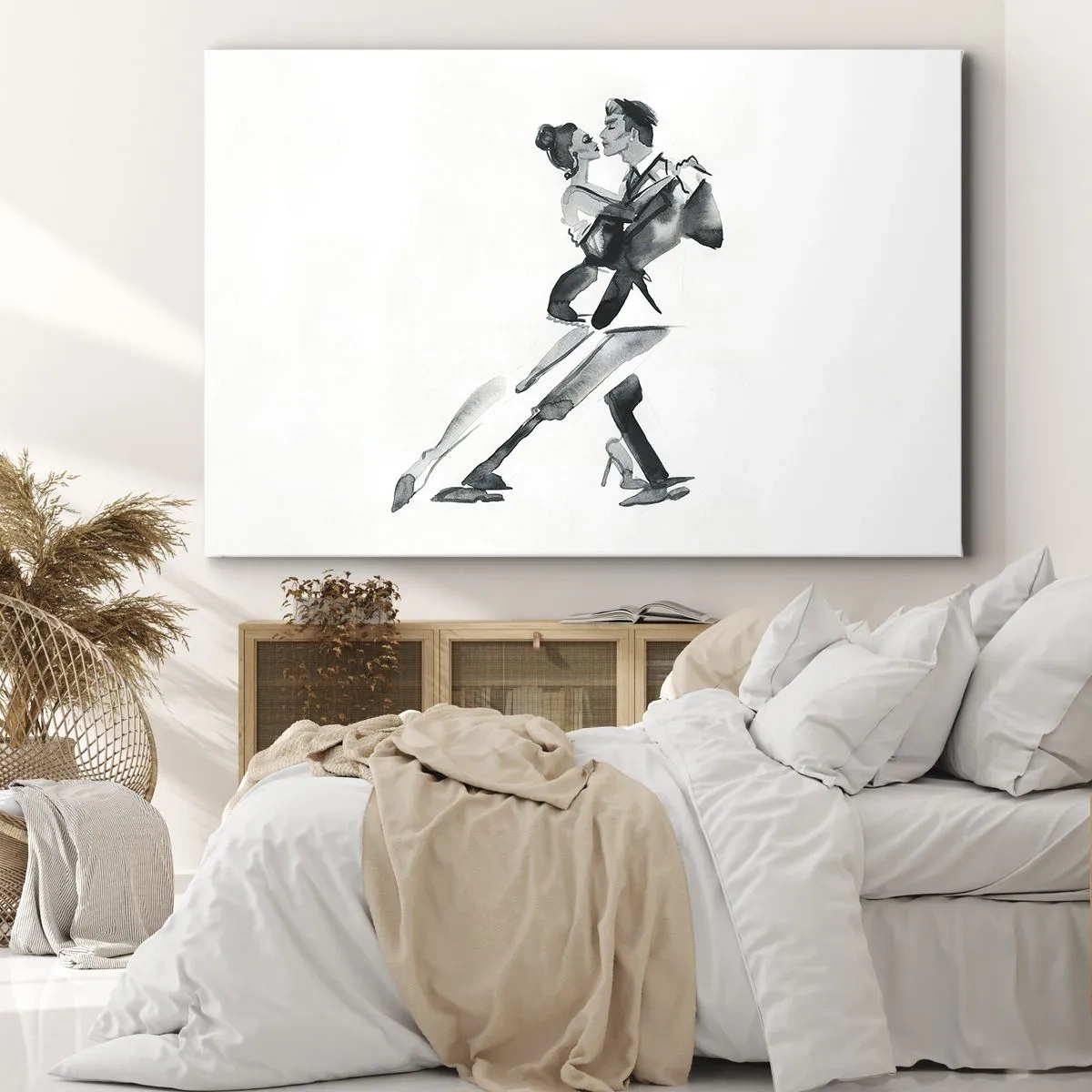 Bild auf Leinwand - Leinwandbild - Eine subtile Illustration eines tanzenden Paares im monochromen Stil. - 70x50cm - In einem Schlag - Moderne Wanddekoration für Wohnzimmer und Schlafzimmer ARTTOR