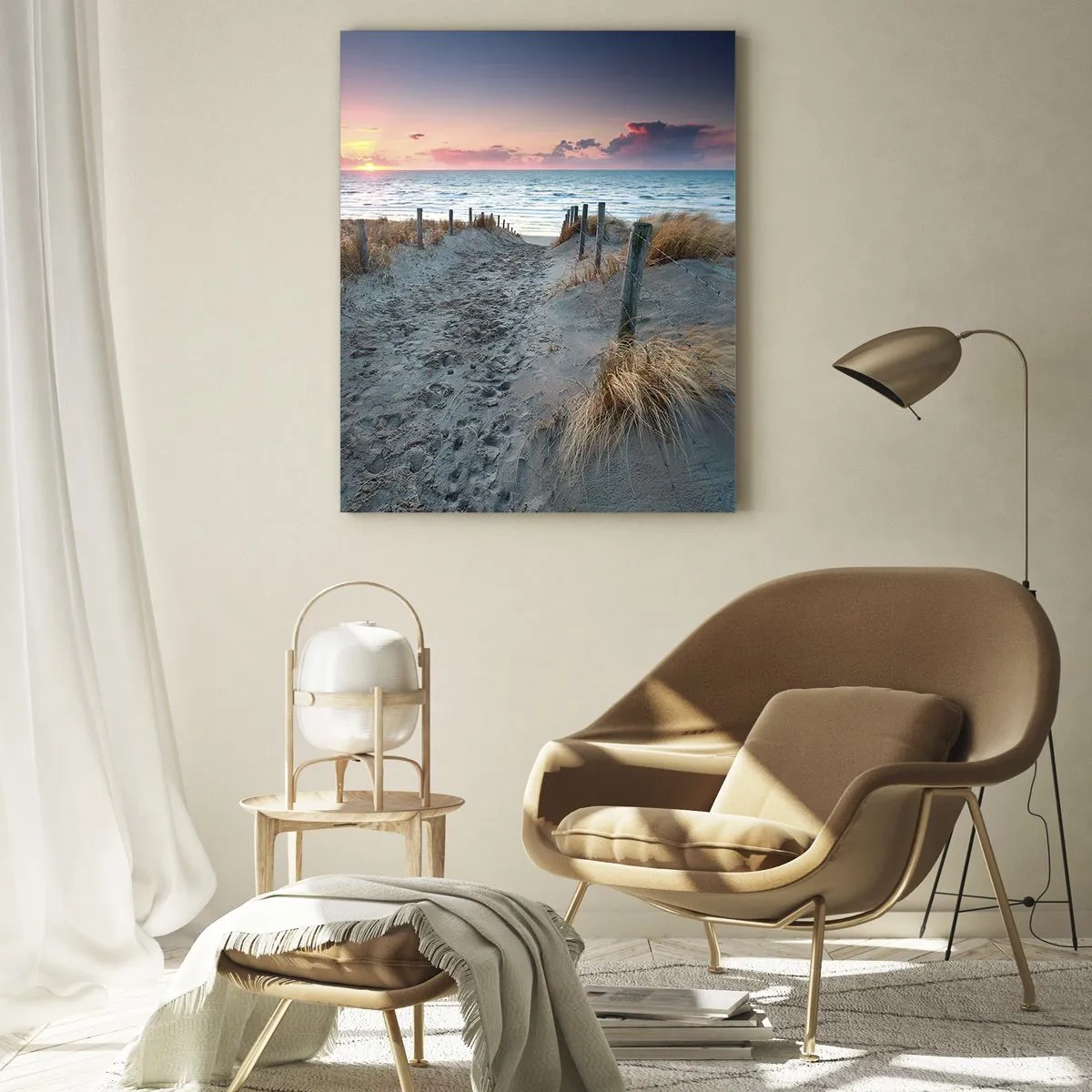 Glasbild - Bild auf glas - Weg zum Strand bei Sonnenuntergang - 70x100cm - Du hast einen Regenbogen aus strahlendem Licht verschüttet ... - Moderne Wanddekoration für Wohnzimmer und Schlafzimmer ARTTOR