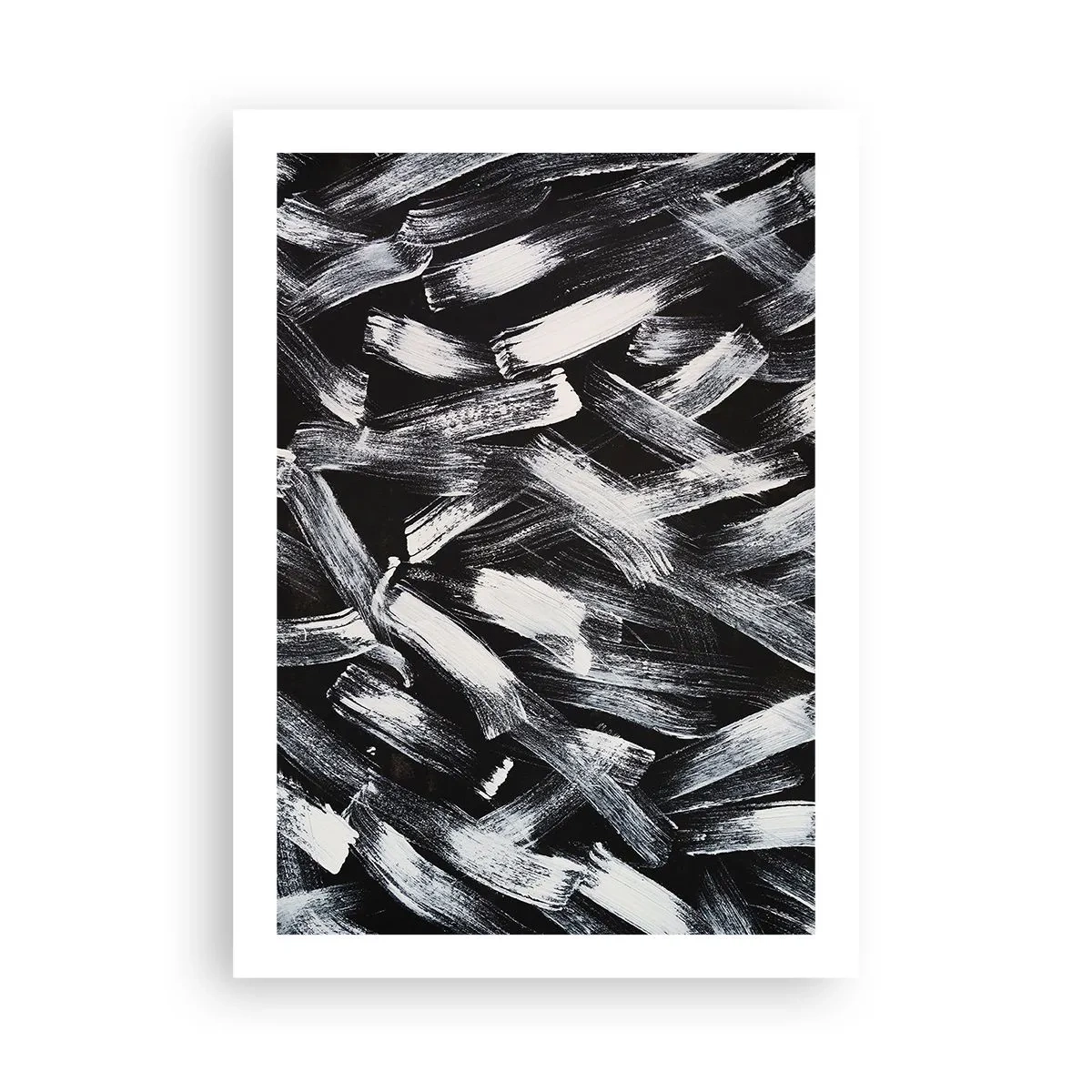 Poster - Abstrakte weiße Pinselstriche auf schwarzem Hintergrund - 50x70cm - Abstraktion im industriellen Geist - Moderne Wanddekoration für Wohnzimmer und Schlafzimmer ARTTOR