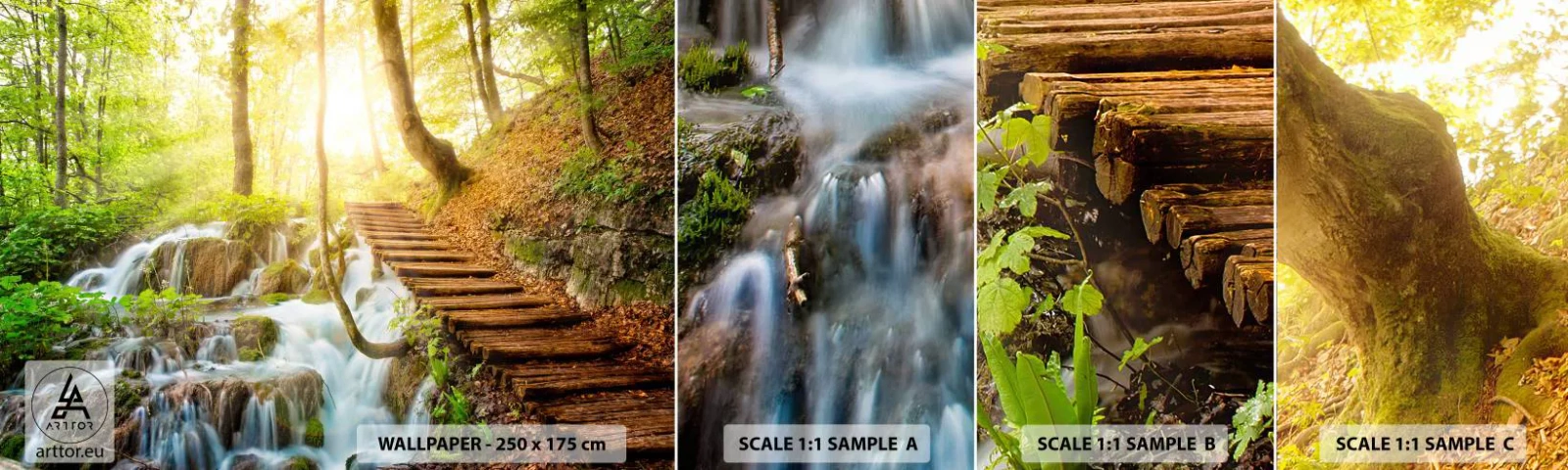 Fototapeten Muster Selbstklebend Deluxe Sticker - Eine ersehnte Kühle - Landschaft, Wasserfall, Wald - 100x30 cm