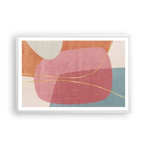 Poster in einem weißen Rahmen - Pastellkomposition mit Goldfaden - 91x61 cm