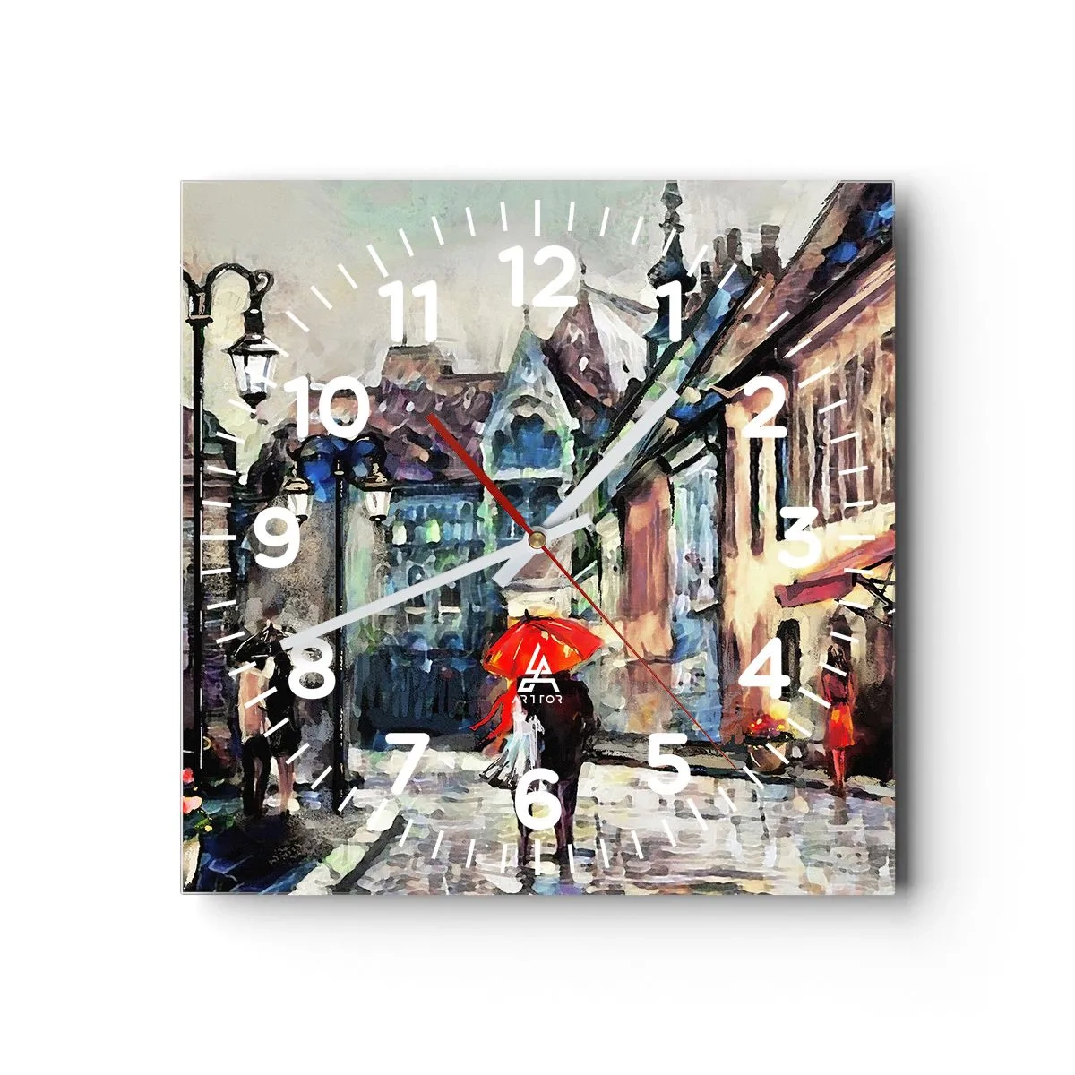 Wanduhr - Glasuhr - Regen für Zwei - 40x40 cm