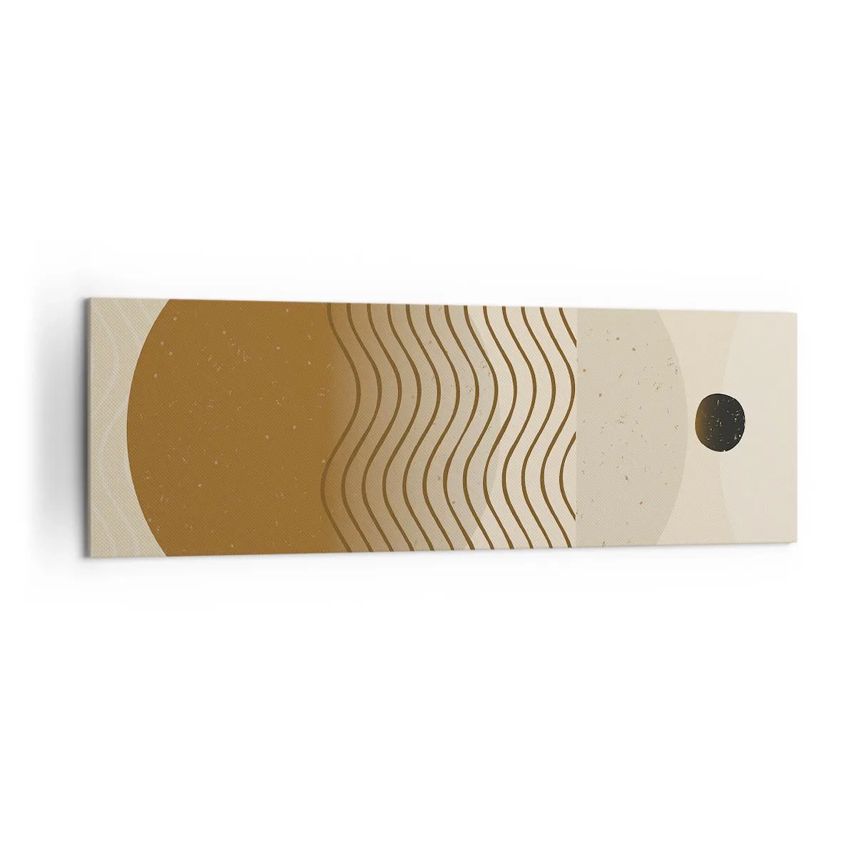 Bild auf Leinwand - Leinwandbild - Geometrische Abstraktion mit Kreisen und Wellenlinien in warmen Farben. - 160x50cm - Zur Entstehung geometrischer Figuren - Moderne Wanddekoration für Wohnzimmer und Schlafzimmer ARTTOR