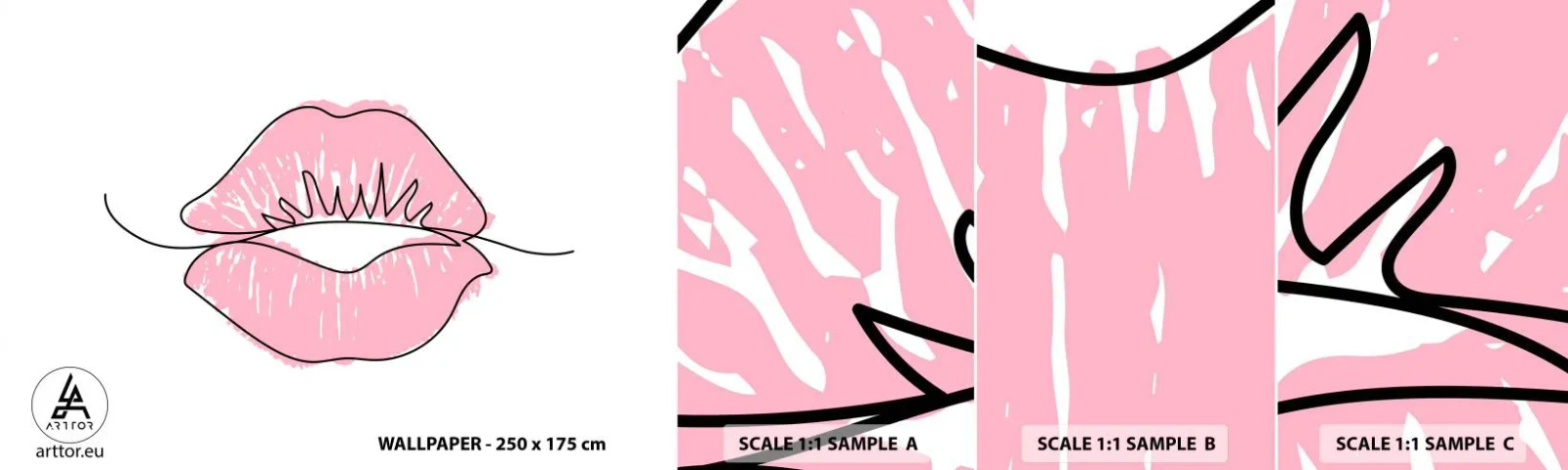 Fototapeten Muster Selbstklebend Deluxe Sticker - Bereit zum Küssen? - Grafik, Pinke Lippen, Stück - 100x30 cm