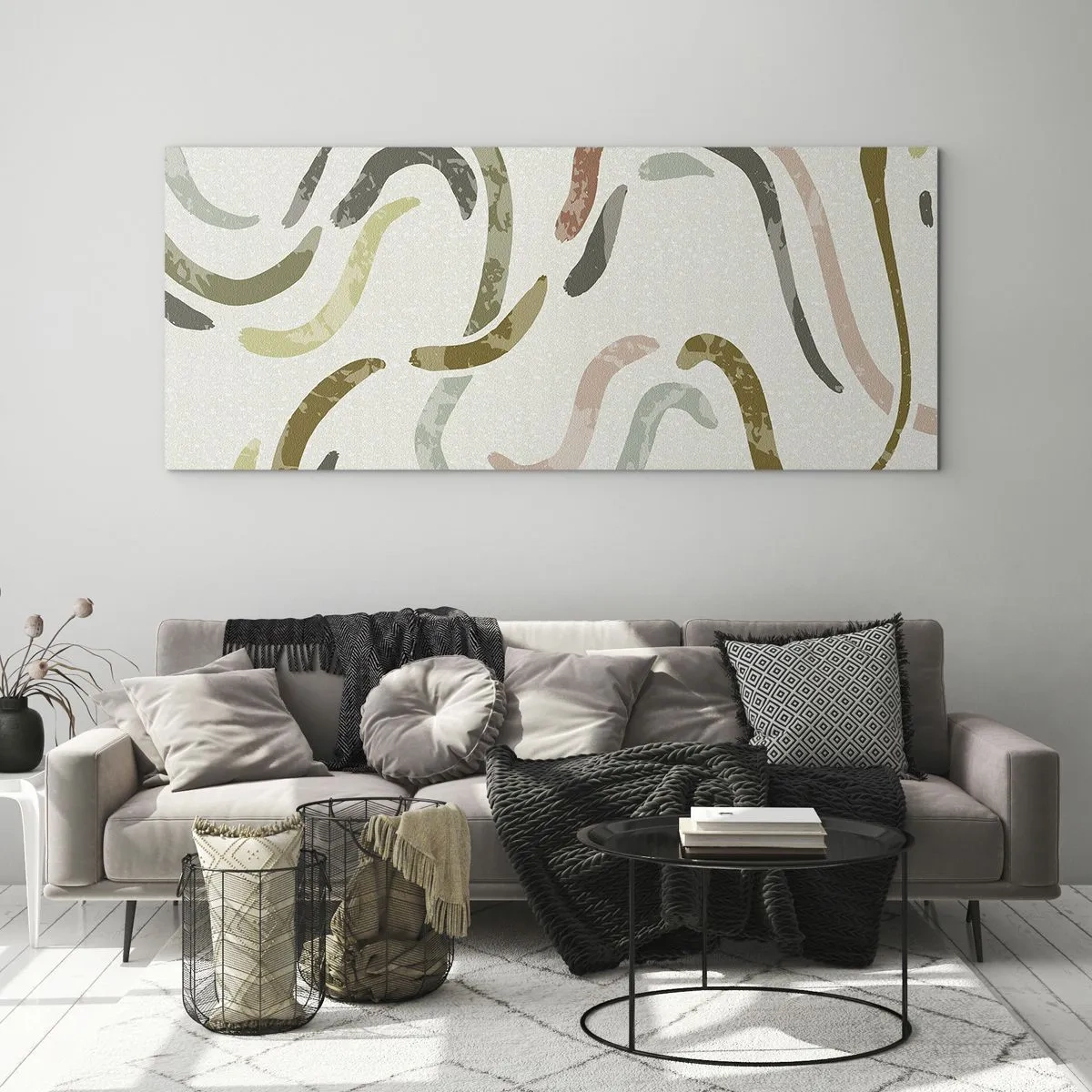 Glasbild - Bild auf glas - Abstrakte Bögen in Pastellfarben - 160x50cm - Fröhlicher Tanz der Abstraktion - Moderne Wanddekoration für Wohnzimmer und Schlafzimmer ARTTOR