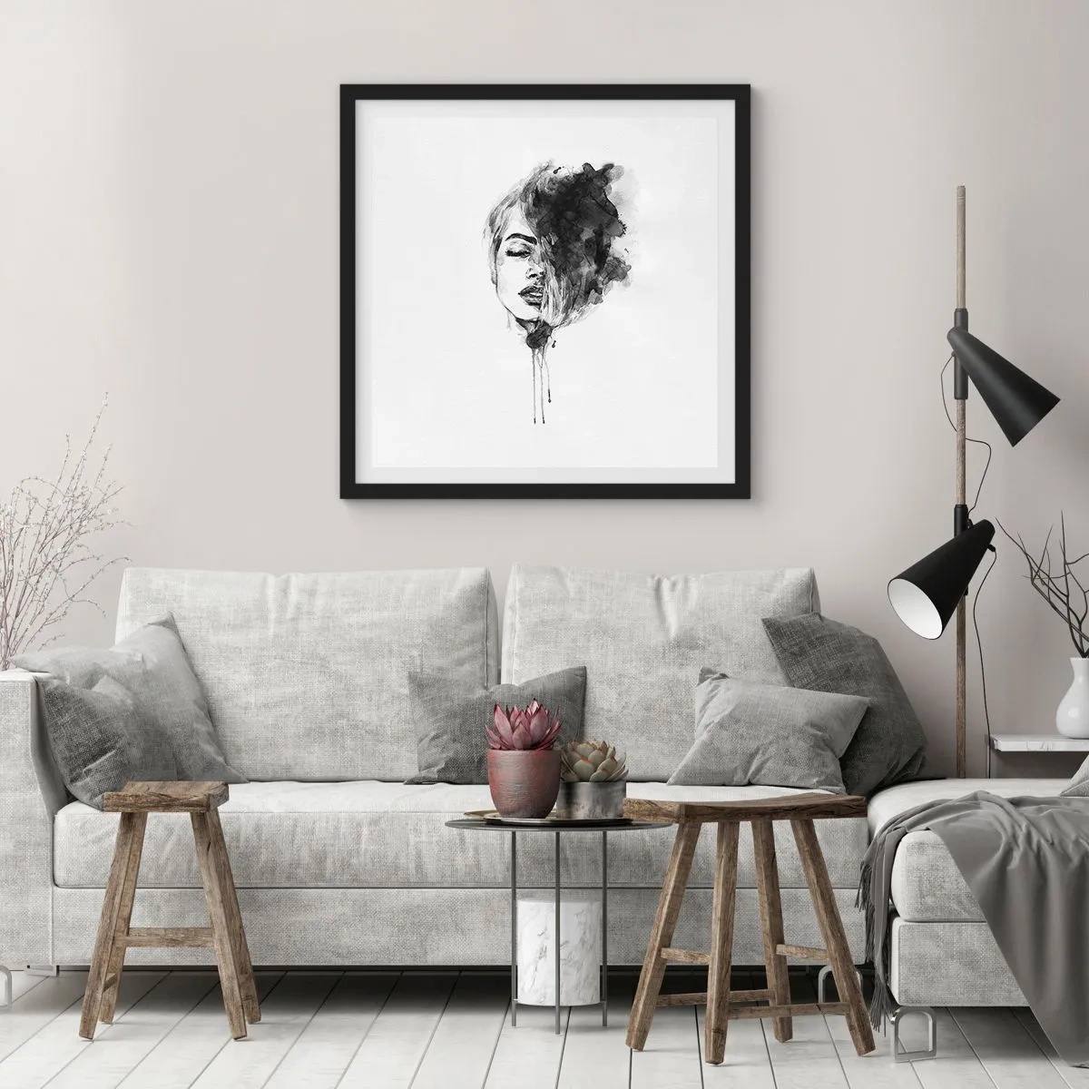 Poster in einem schwarzem Rahmen - Wovon träumt das Mädchen - 30x30 cm