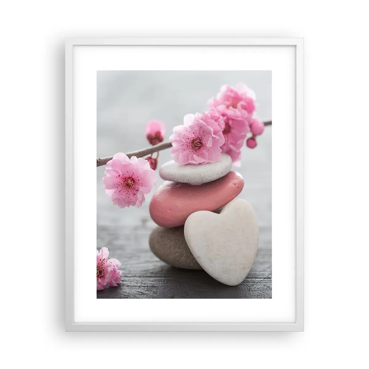 Poster in einem weißen Rahmen - Glückseligkeit mit einer Kirschblüte - 40x50 cm