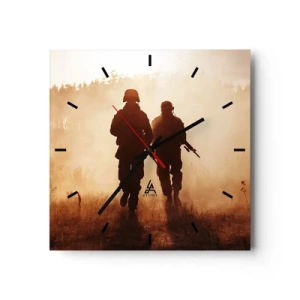 Wanduhr - Glasuhr - Soldaten marschieren im Morgennebel vor der Kulisse der Natur - 30x30cm - Ruf der Pflicht - Moderne Wanddekoration für Wohnzimmer und Schlafzimmer ARTTOR