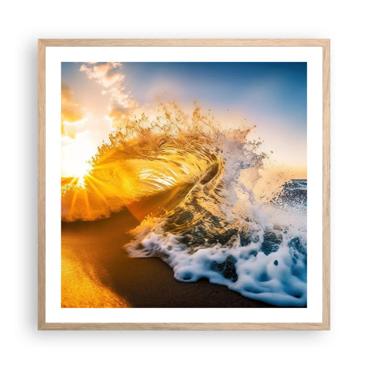 Poster in einem Rahmen aus heller Eiche - Spaß im Sand - 60x60 cm