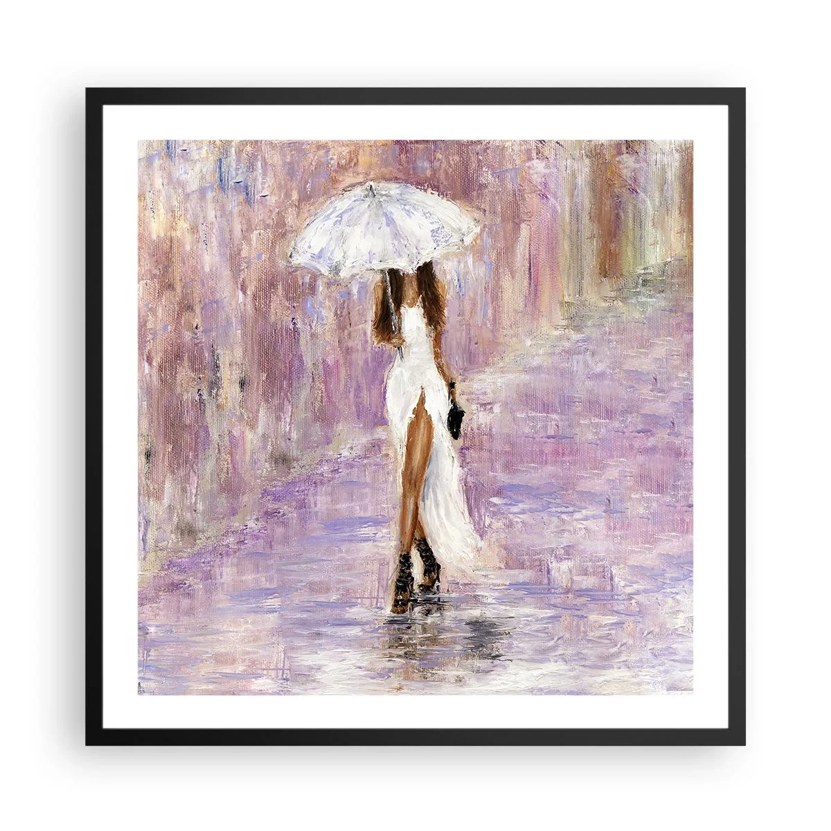 Poster in einem schwarzem Rahmen - Im lila Regen - 60x60 cm