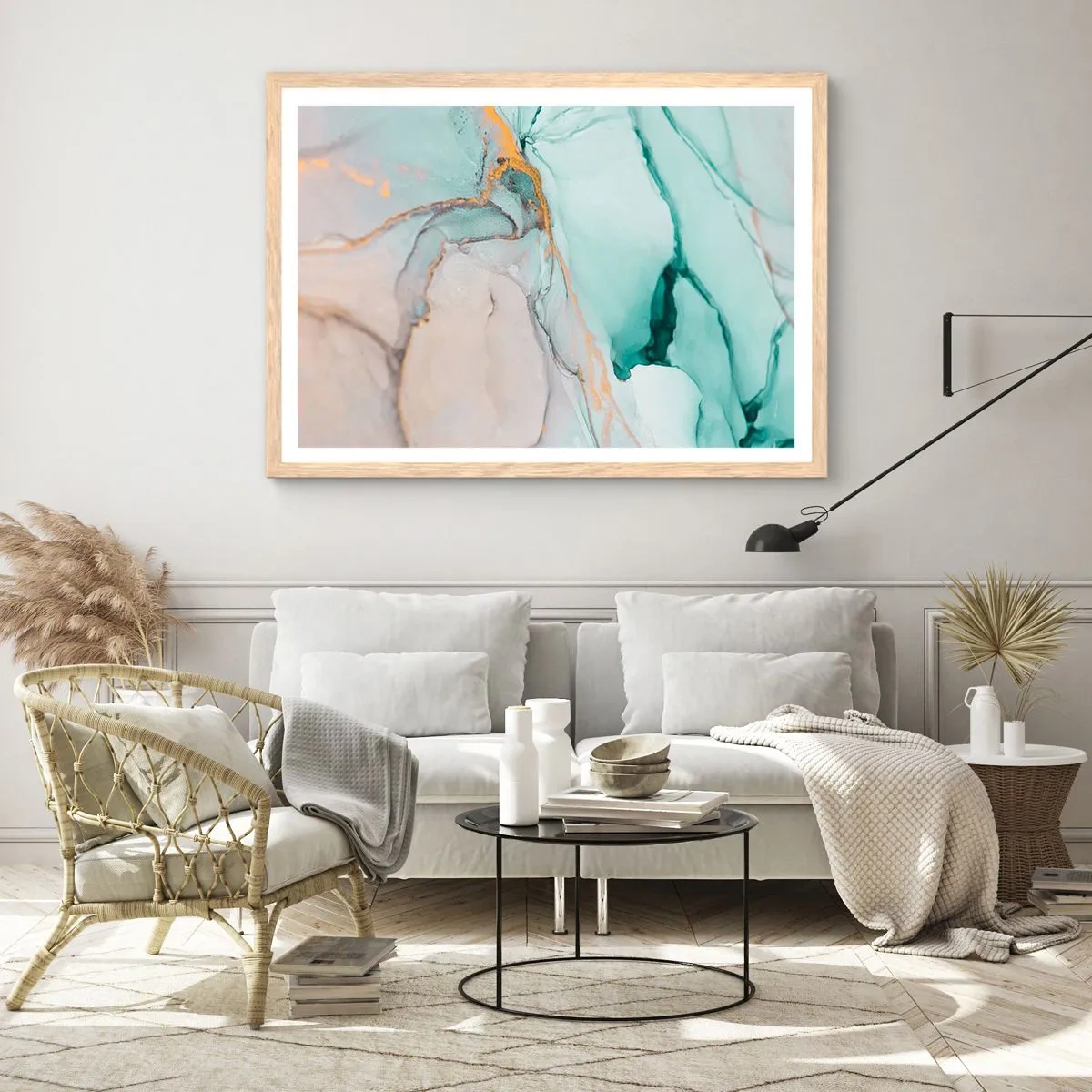 Poster in einem Rahmen aus heller Eiche - Ein Tanz der Formen und Farben - 100x70 cm