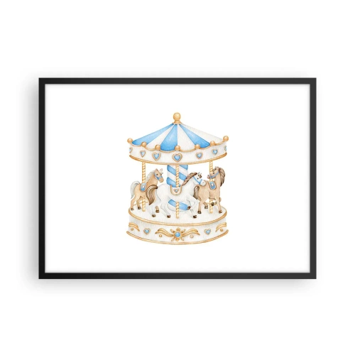 Poster in einem schwarzem Rahmen - Ein Karussell in Pastellfarben auf weißem Hintergrund - 70x50cm - Süße Kindheit - Moderne Wanddekoration für Wohnzimmer und Schlafzimmer ARTTOR