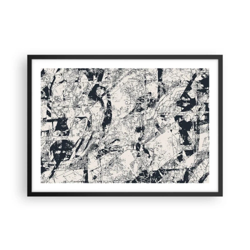 Poster in einem schwarzem Rahmen - Abstrakte Komposition in Schwarzweiß mit dynamischem Layout - 70x50cm - Durchdringung der Gegensätze - Moderne Wanddekoration für Wohnzimmer und Schlafzimmer ARTTOR