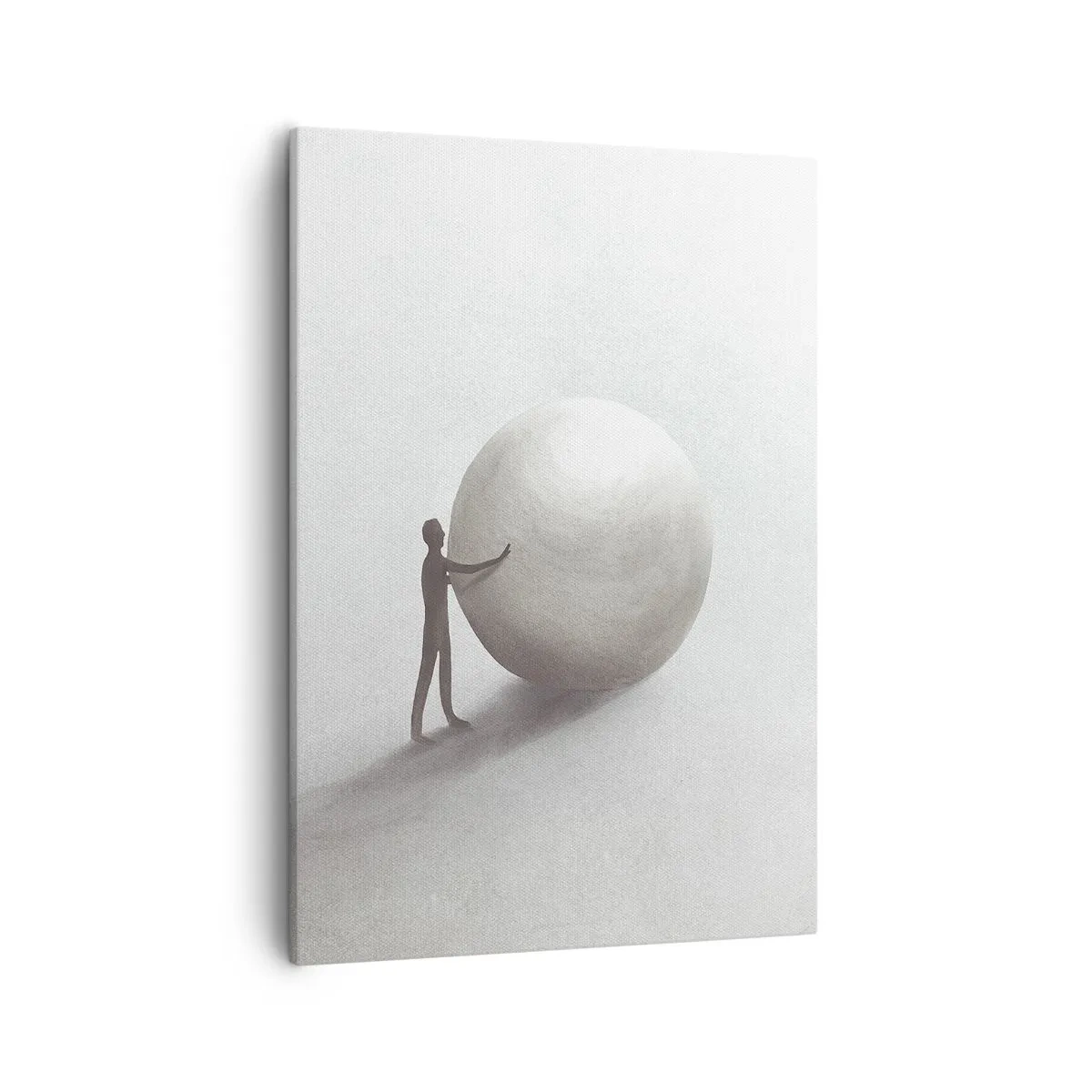 Bild auf Leinwand - Leinwandbild - Eine minimalistische Figur mit einem Ball auf einem hellen, monochromen Hintergrund. - 50x70cm - Das Spiel des Lebens - Moderne Wanddekoration für Wohnzimmer und Schlafzimmer ARTTOR
