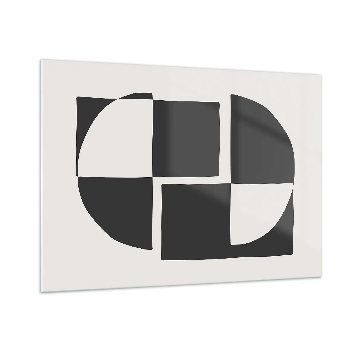 Glasbild - Bild auf glas - Geometrische Komposition aus schwarzen und weißen Formen - 100x70cm - Antithese - Synthese - Moderne Wanddekoration für Wohnzimmer und Schlafzimmer ARTTOR