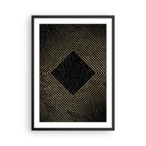 Poster in einem schwarzem Rahmen - Goldene geometrische Linien auf schwarzem Hintergrund - 50x70cm - Geometrie im glamourösen Stil - Moderne Wanddekoration für Wohnzimmer und Schlafzimmer ARTTOR