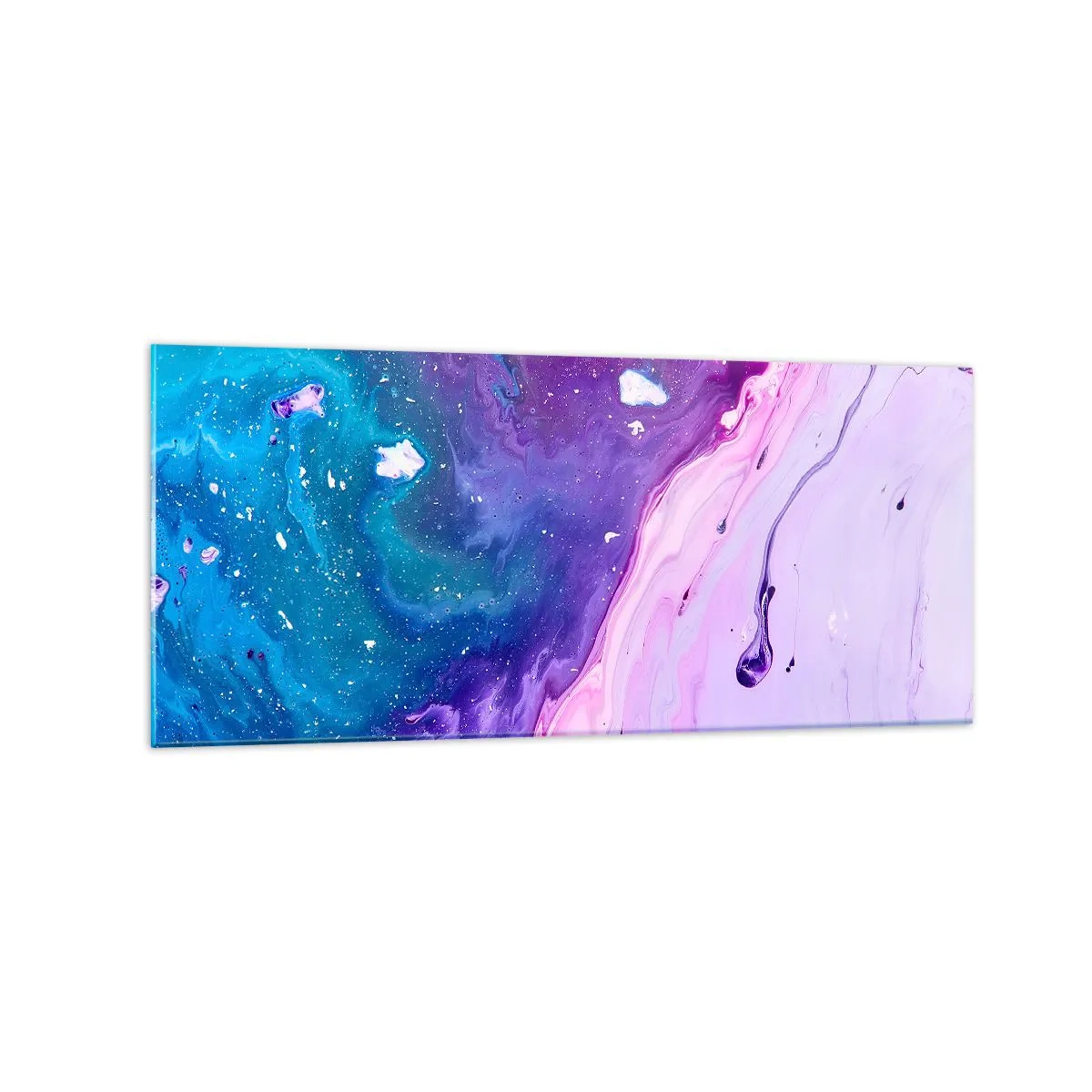 Glasbild - Bild auf glas - Abstraktion in Lila- und Türkistönen, inspiriert von Kontrasten - 120x50cm - Yin und Yang - Moderne Wanddekoration für Wohnzimmer und Schlafzimmer ARTTOR