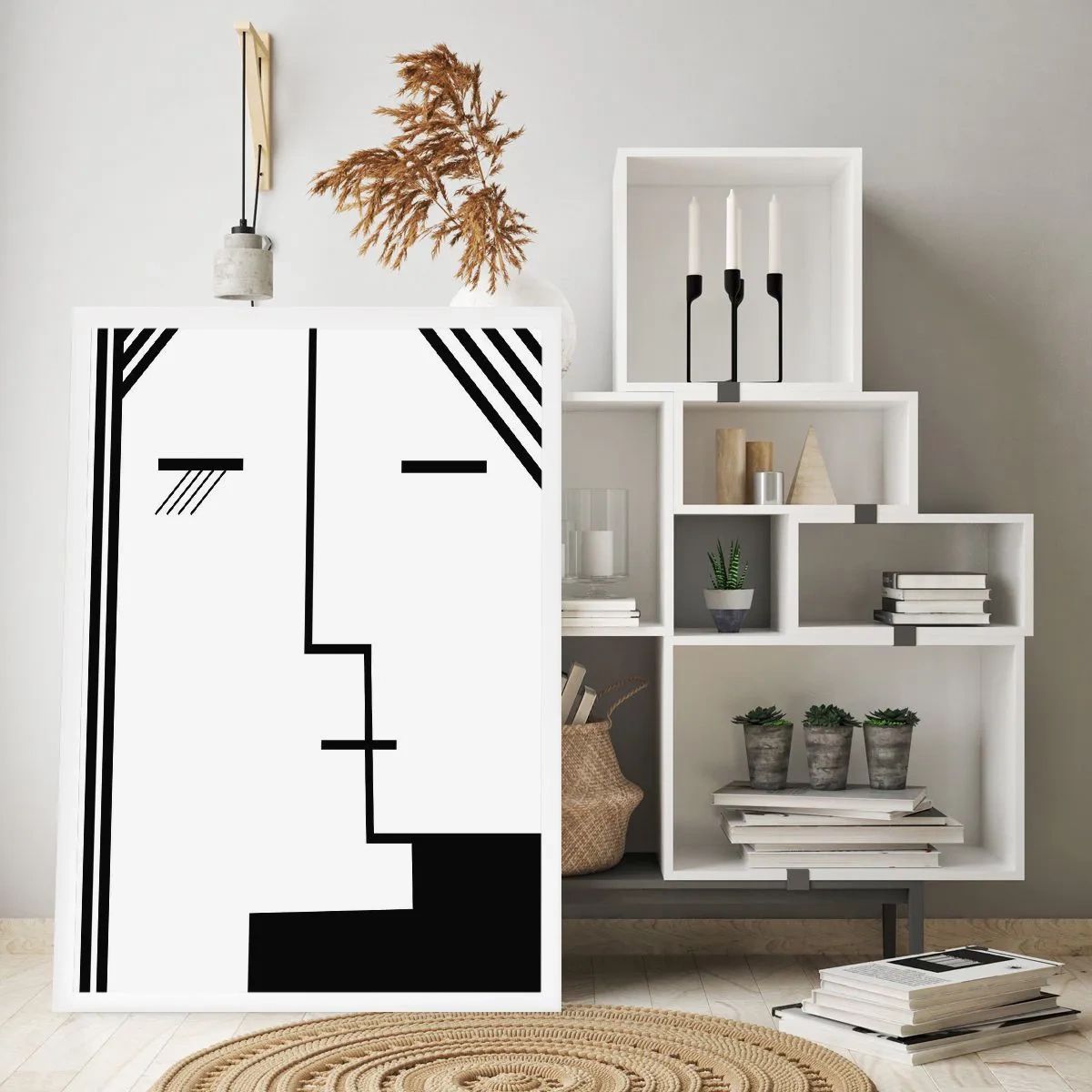 Poster - Ein minimalistisches, abstraktes Gesicht im Schwarz-Weiß-Stil. - 50x70cm - Einfach ein Kuss - Moderne Wanddekoration für Wohnzimmer und Schlafzimmer ARTTOR