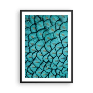 Poster in einem schwarzem Rahmen - Makrofotografie von türkisfarbenen Federn mit einzigartigem Muster - 50x70cm - Große Federgala - Moderne Wanddekoration für Wohnzimmer und Schlafzimmer ARTTOR