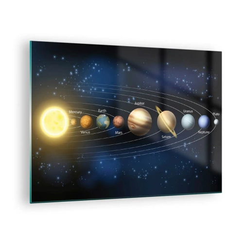 Glasbild - Bild auf glas - Das Sonnensystem mit Planeten und Sternen im Hintergrund - 70x50cm - Einer von zehn - Moderne Wanddekoration für Wohnzimmer und Schlafzimmer ARTTOR