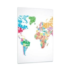 Glasbild - Bild auf glas - Eine Weltkarte mit bunten Ländernamen - 50x70cm - Ich möchte sie alle treffen - Moderne Wanddekoration für Wohnzimmer und Schlafzimmer ARTTOR