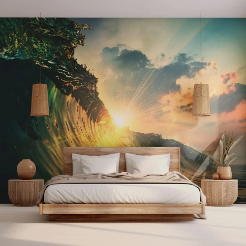 Fototapete Standard Eco - Surfer, wo bist du? - Meereswelle, Sonnenstrahlen, Natur - 500x350 cm