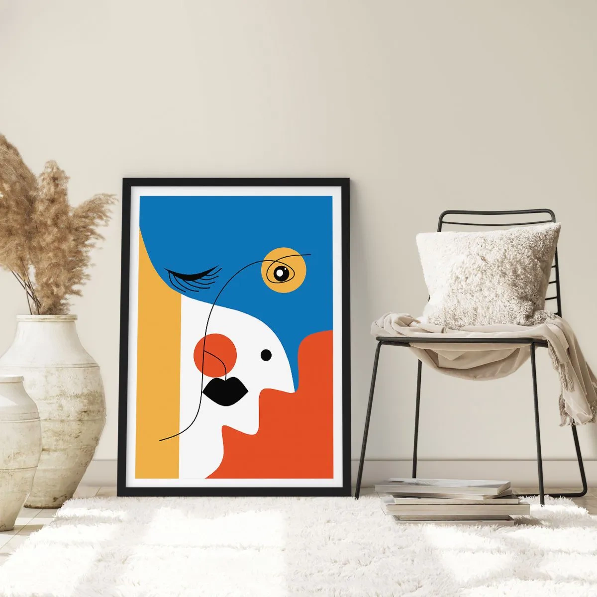 Poster in einem schwarzem Rahmen - Ein kubistisches Porträt in kräftigen Farben - 50x70cm - Dekonstruiertes Porträt - Moderne Wanddekoration für Wohnzimmer und Schlafzimmer ARTTOR