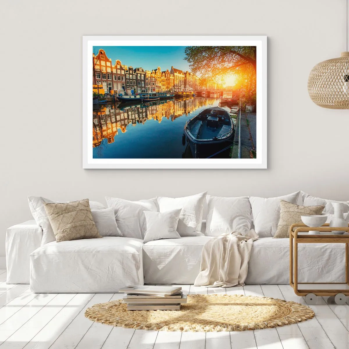 Poster in einem weißen Rahmen - Morgen in Amsterdam - 100x70 cm