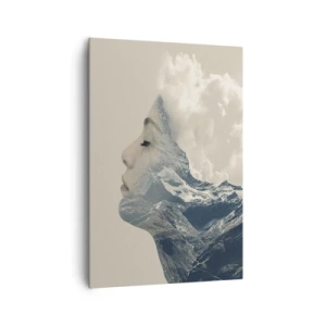 Bild auf Leinwand - Leinwandbild - Silhouette einer Frau mit einer Berglandschaft im Hintergrund - 70x100cm - Die Schönheit der Elemente der Natur - Moderne Wanddekoration für Wohnzimmer und Schlafzimmer ARTTOR