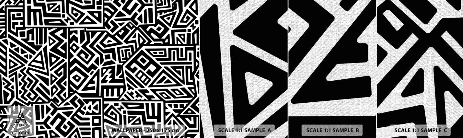 Fototapeten Muster Premium Canvas - Präkolumbianische Komposition - Abstraktion, Stück, Schwarz und weiß - 100x30 cm