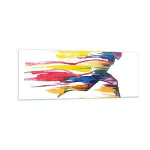 Glasbild - Bild auf glas - Ein Läufer in abstrakten Farben symbolisiert Dynamik und Energie - 140x50cm - Über den Regenbogen laufen - Moderne Wanddekoration für Wohnzimmer und Schlafzimmer ARTTOR