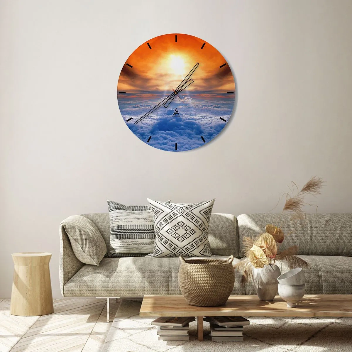 Wanduhr - Glasuhr - Sonnenaufgang über den Wolken in warmen Farben - 30x30cm - Mystische Landschaft - Moderne Wanddekoration für Wohnzimmer, Küche und Schlafzimmer ARTTOR