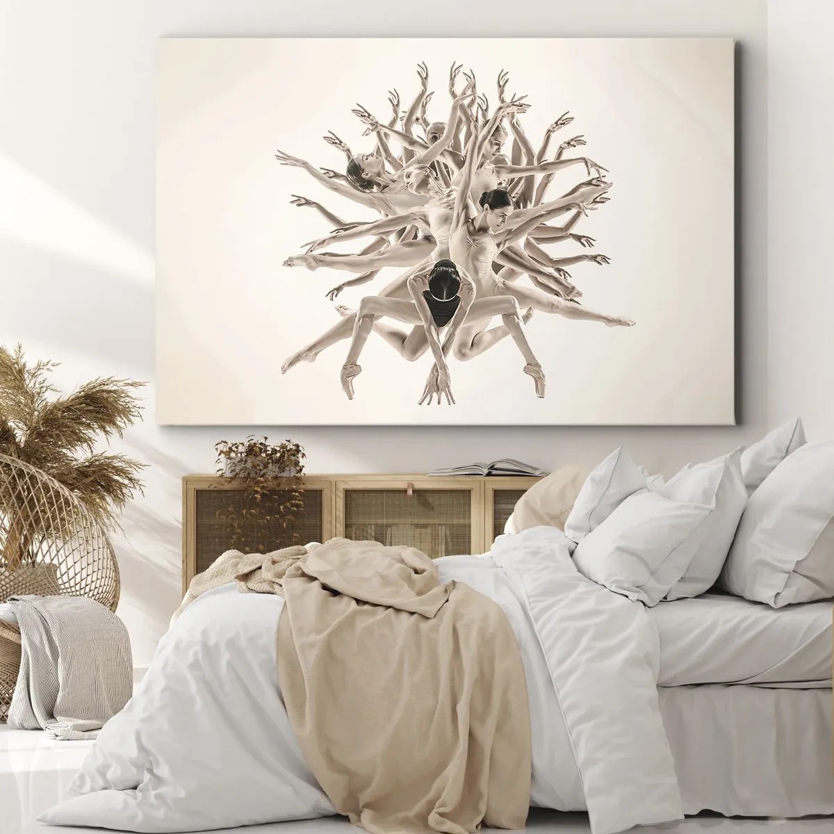 Bild auf Leinwand - Leinwandbild - Abstrakte Komposition von Tänzern in Bewegung - 100x70cm - Aufblühen im Tanz - Moderne Wanddekoration für Wohnzimmer und Schlafzimmer ARTTOR