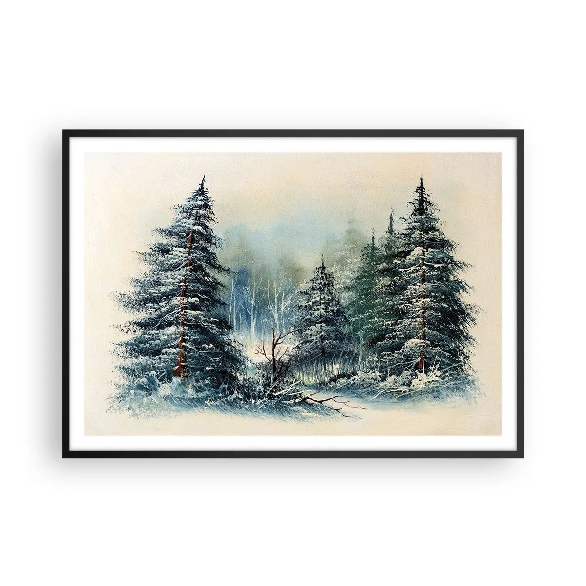 Poster in einem schwarzem Rahmen - Winterlandschaft mit schneebedeckten Bäumen - 100x70cm - Bereit für Weihnachten - Moderne Wanddekoration für Wohnzimmer und Schlafzimmer ARTTOR