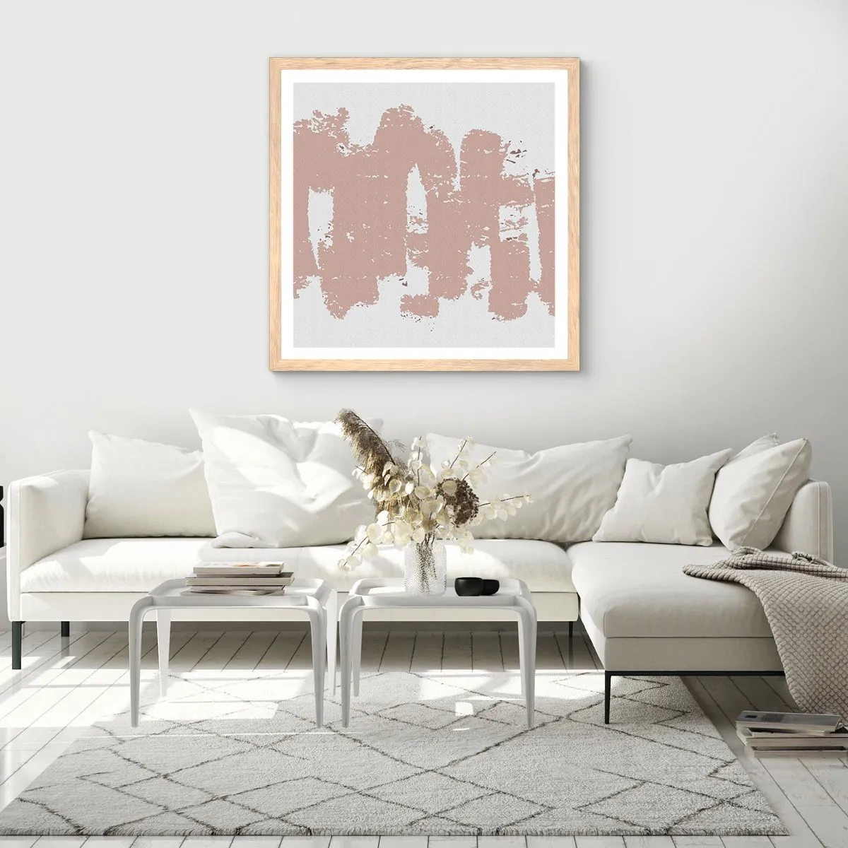Poster in einem Rahmen aus heller Eiche - Abstraktion in zartem Rosa - 30x30 cm