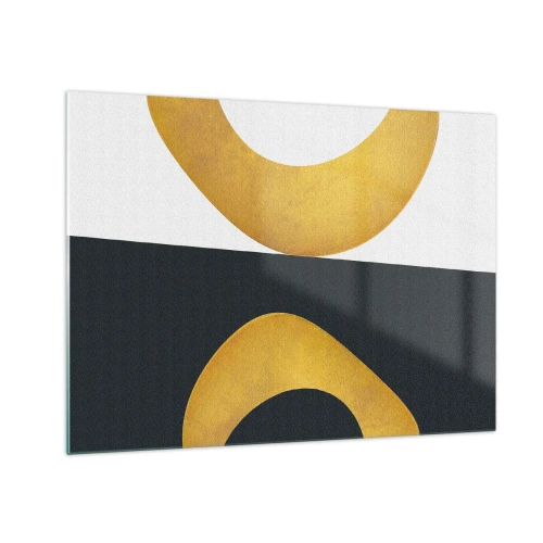 Glasbild - Bild auf glas - Goldene geometrische Formen auf weißem und schwarzem Hintergrund - 70x50cm - Erstens: Gold - Moderne Wanddekoration für Wohnzimmer und Schlafzimmer ARTTOR
