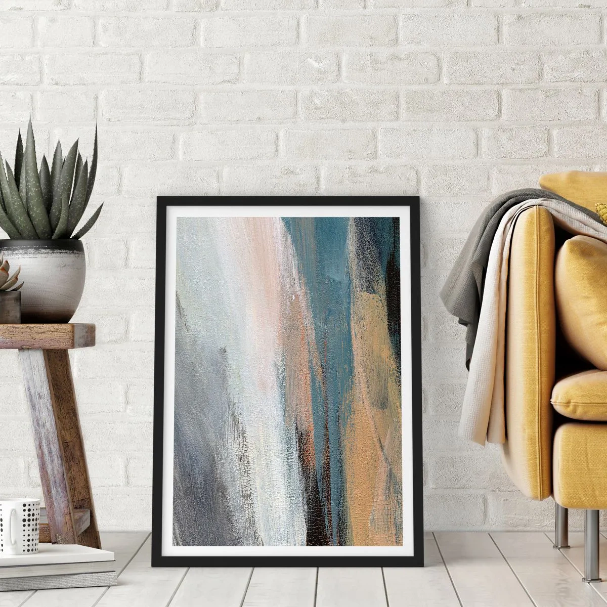 Poster in einem schwarzem Rahmen - Eine abstrakte Komposition in gedämpften Farben - 50x70cm - Abstraktion: nördliche Landschaft - Moderne Wanddekoration für Wohnzimmer und Schlafzimmer ARTTOR