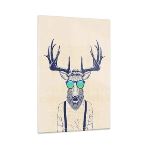 Glasbild - Bild auf glas - Stilisierter Hirsch mit Sonnenbrille - 80x120cm - Wen hast du erwartet? - Moderne Wanddekoration für Wohnzimmer und Schlafzimmer ARTTOR