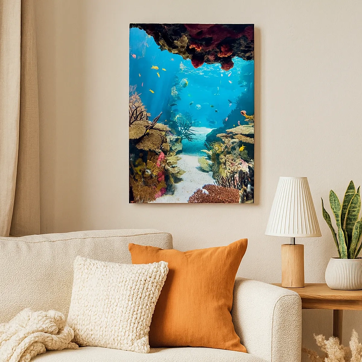 Bild auf Leinwand - Leinwandbild - Unterwasserwelt mit Korallenriff und Fischen - 50x70cm - Du hast es noch nicht einmal geträumt - Moderne Wanddekoration für Wohnzimmer und Schlafzimmer ARTTOR