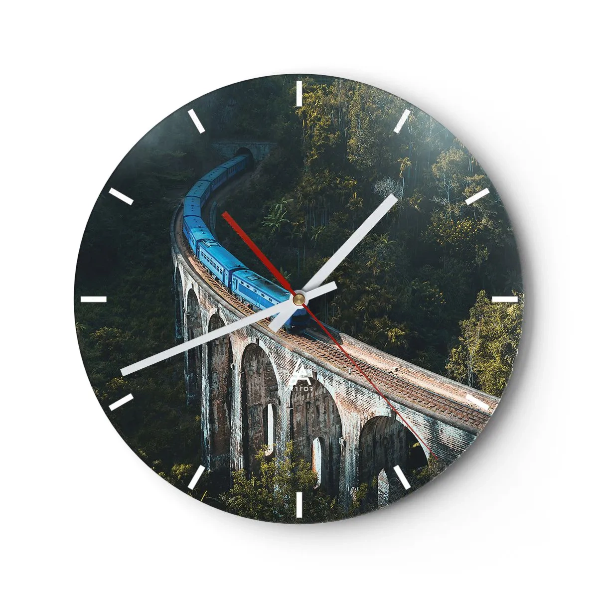 Wanduhr - Glasuhr - Ein Zug auf einem Viadukt inmitten tropischer Vegetation - 30x30cm - Neigung zur Natur - Moderne Wanddekoration für Wohnzimmer, Küche und Schlafzimmer ARTTOR