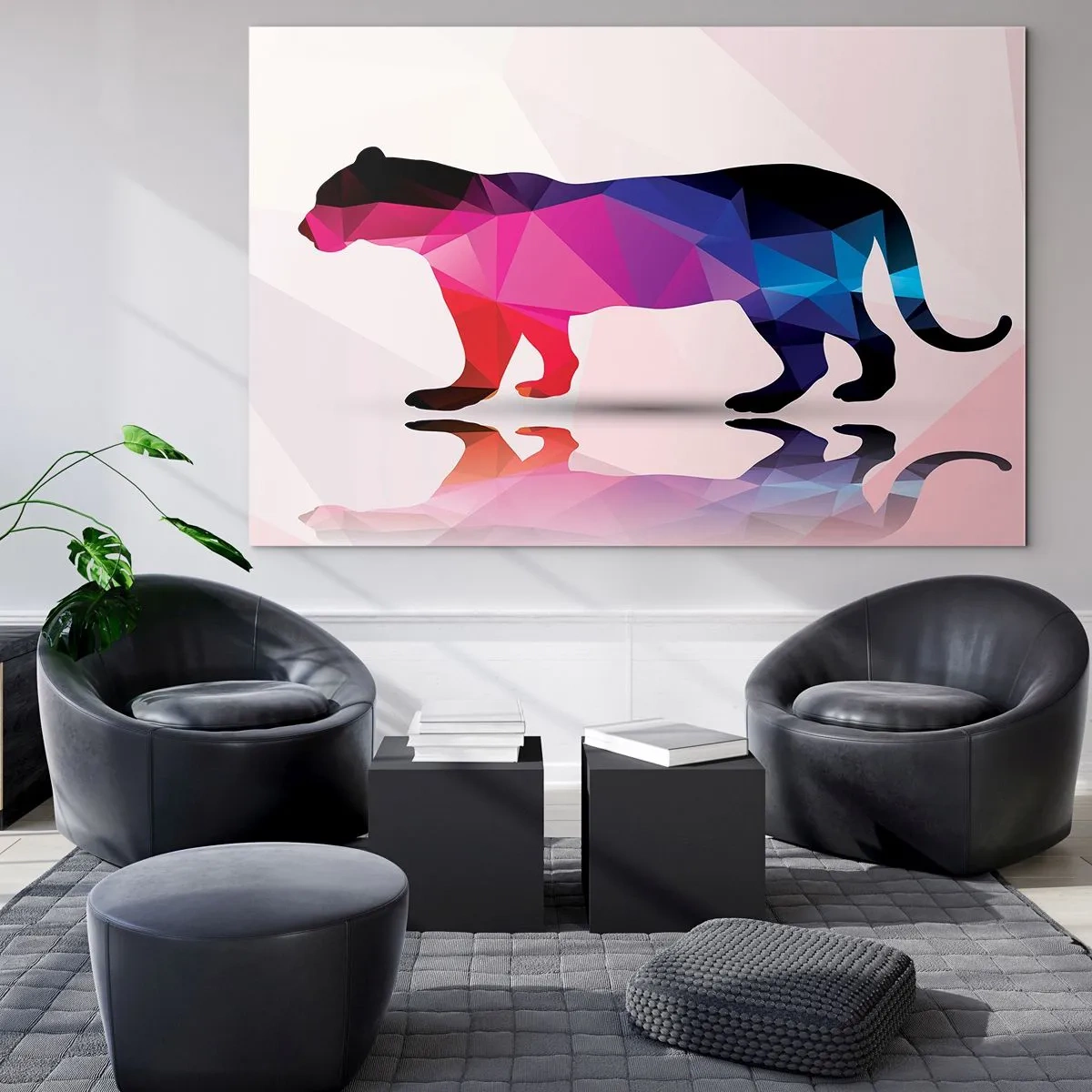 Glasbild - Bild auf glas - Geometrischer Panther in farbenfroher Abstraktion - 100x70cm - Diment Panther - Moderne Wanddekoration für Wohnzimmer und Schlafzimmer ARTTOR