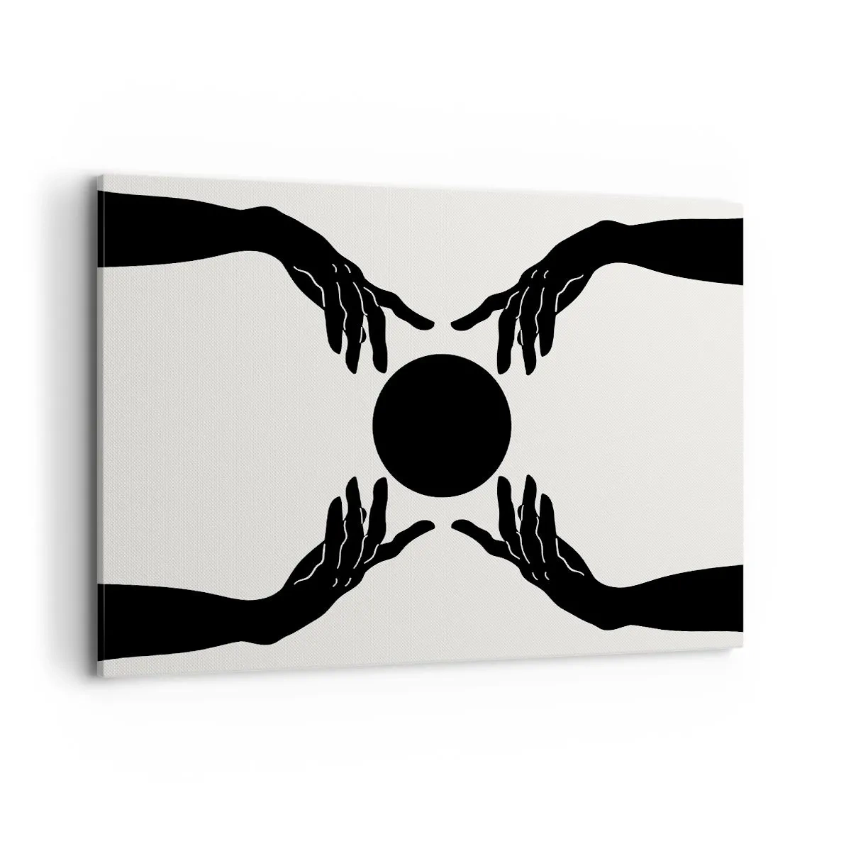 Bild auf Leinwand - Leinwandbild - Schwarze Hände in einer symmetrischen Komposition mit einer Kugel - 100x70cm - Geheimes Zeichen - Moderne Wanddekoration für Wohnzimmer und Schlafzimmer ARTTOR