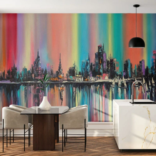 Selbstklebende Fototapete Deluxe Sticker - Um das Licht der Nacht herunterzufallen - Stadt, Die Architektur, Fluss - 100x70 cm