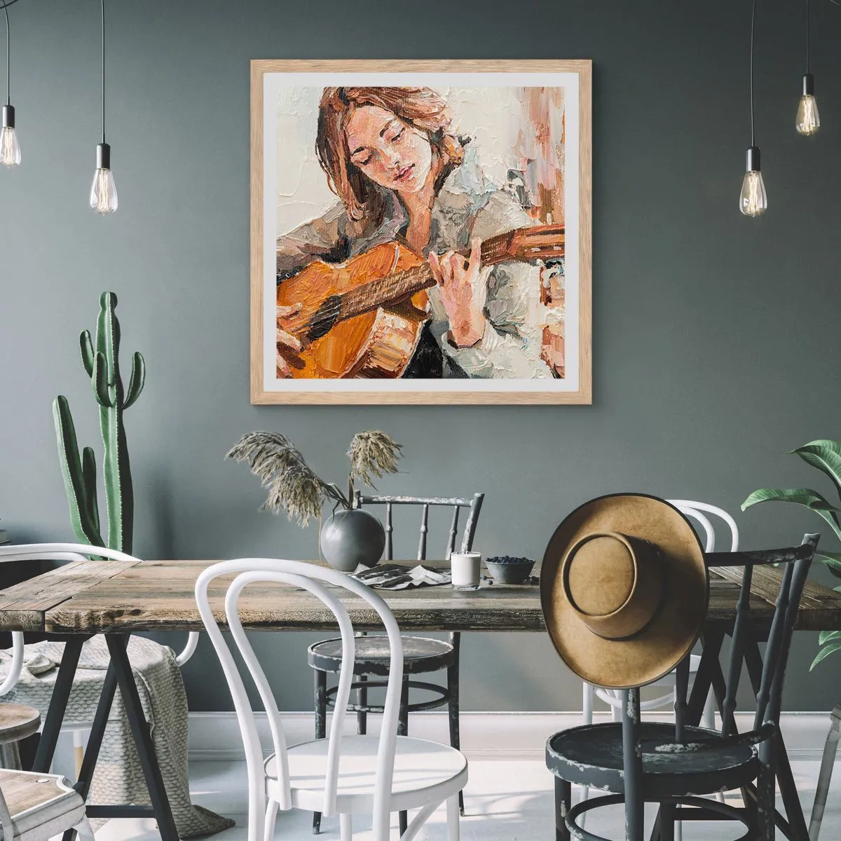 Poster in einem Rahmen aus heller Eiche - Konzert für Gitarre und Mädchenherz - 60x60 cm